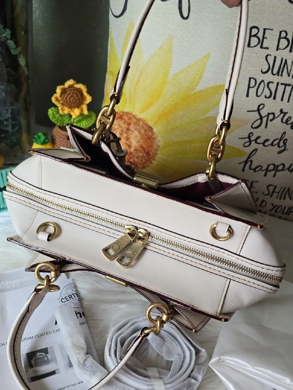 Coach Dreamer 36 Brown Signature Canvas Satchel And Cream Leather NWT